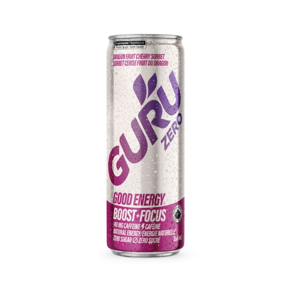 Image GURU GOOD ENERGY Zero Fruit du Dragon et Sorbet Cerise 355ml